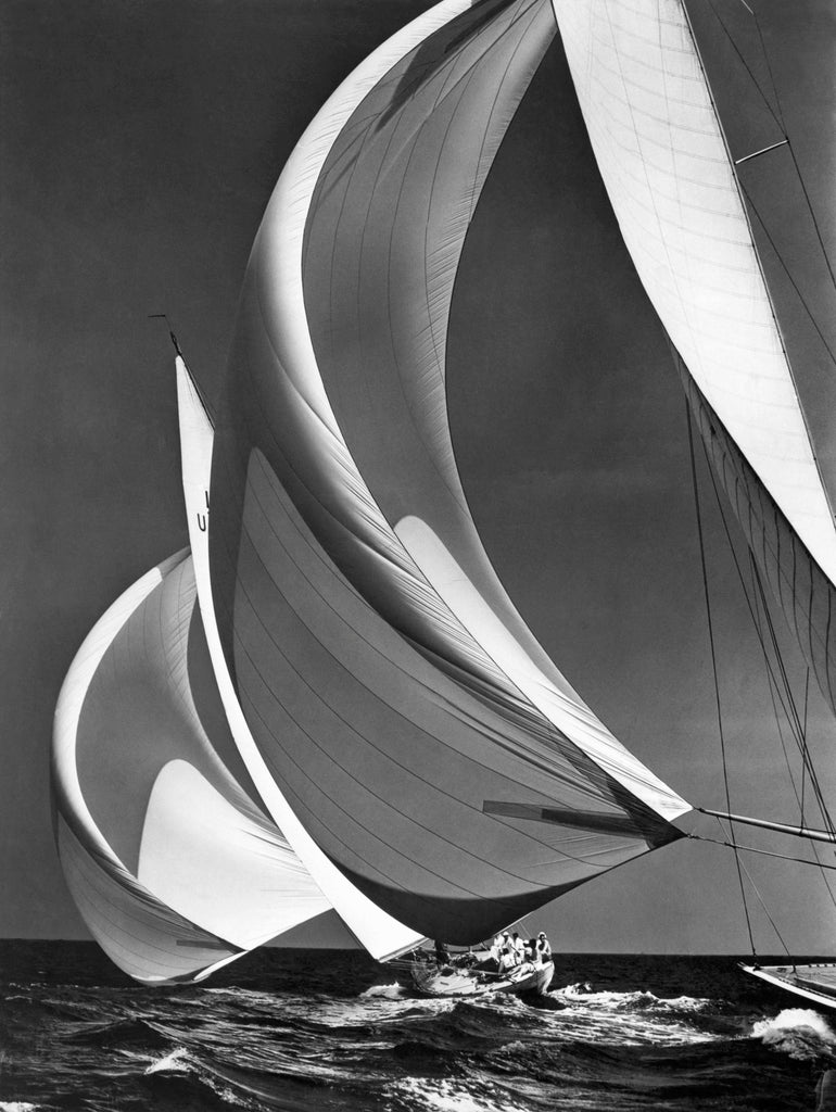 Two sailboats racing with their spinakers on a reach, 1940s  by Bridgeman Images on GIANT ART - black and white  photography