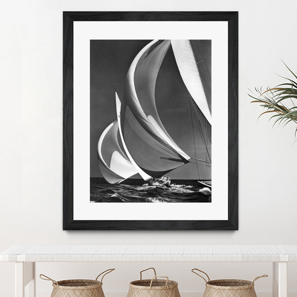 Two sailboats racing with their spinakers on a reach, 1940s  by Bridgeman Images on GIANT ART - black and white  photography