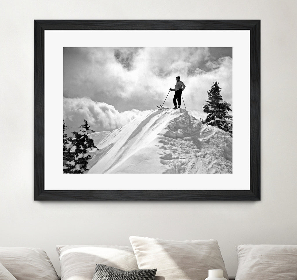 A Skier On Top Of Mount Hood by Bridgman Images  on GIANT ART - black and white photography