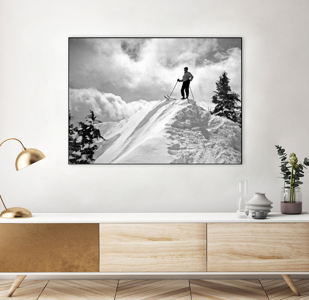 A Skier On Top Of Mount Hood by Bridgman Images  on GIANT ART - black and white photography