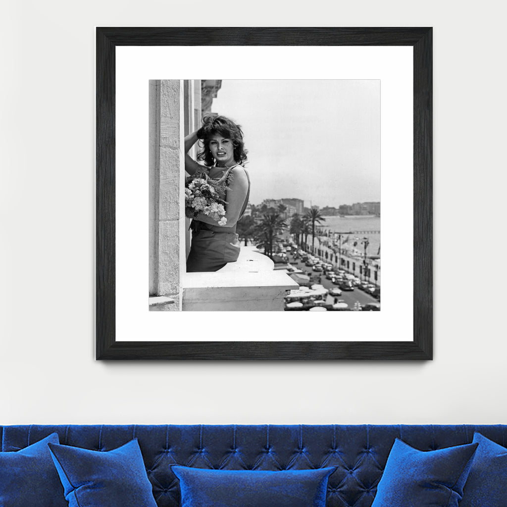 Sophia Loren during Cannes Festival on May 13, 1959 at The Balcony of Carlton Hotel by Bridgeman Images on GIANT ART - black and white photography