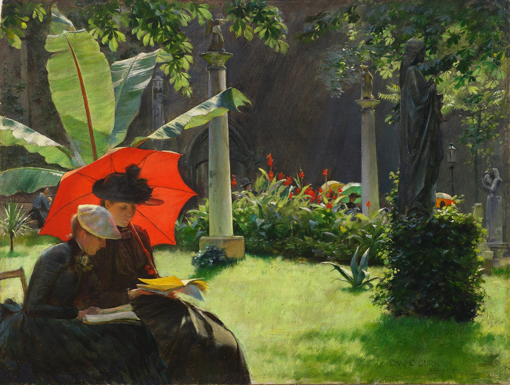 Afternoon in the cluny garden, Paris by Charles Courtney Curran on GIANT ART - red figurative