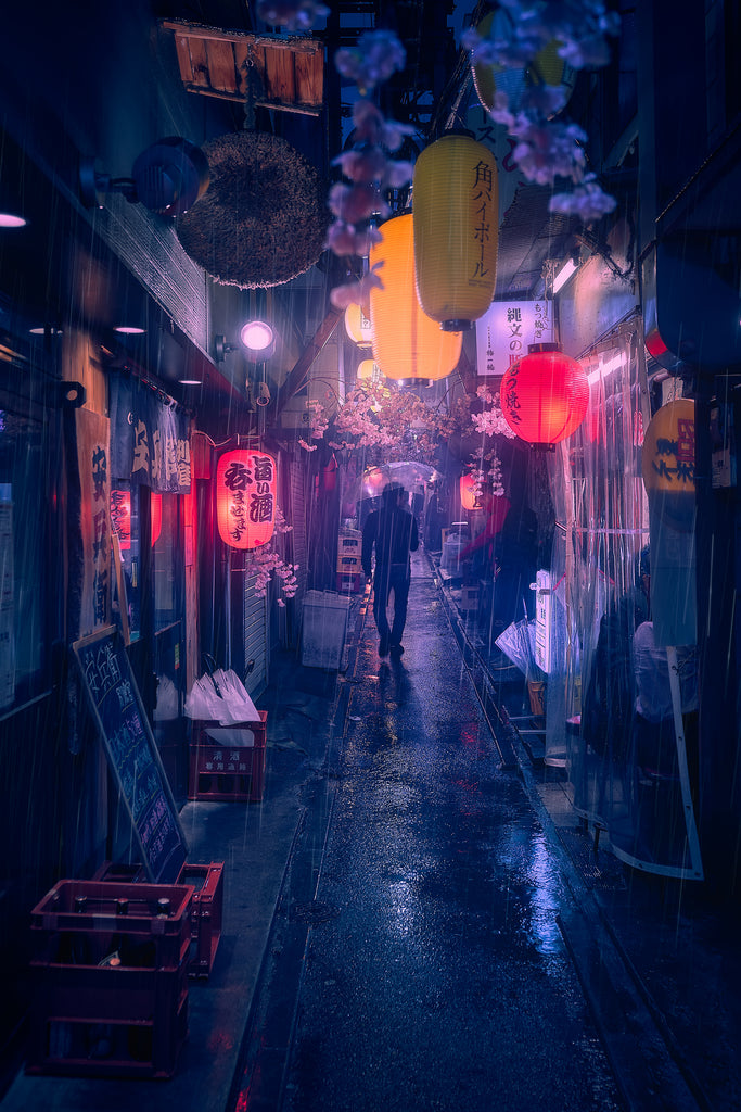 Tokyo Blue Rain by Javier on GIANT ART - night asia