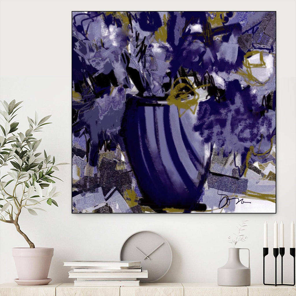 Dark blue flowers par Doris Savard sur GIANT ART - abstrait gris