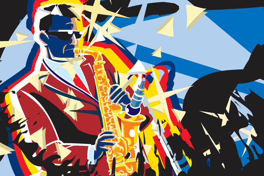 Saxo Flash de Ray Lengelé sur GIANT ART - saxo bleu animé