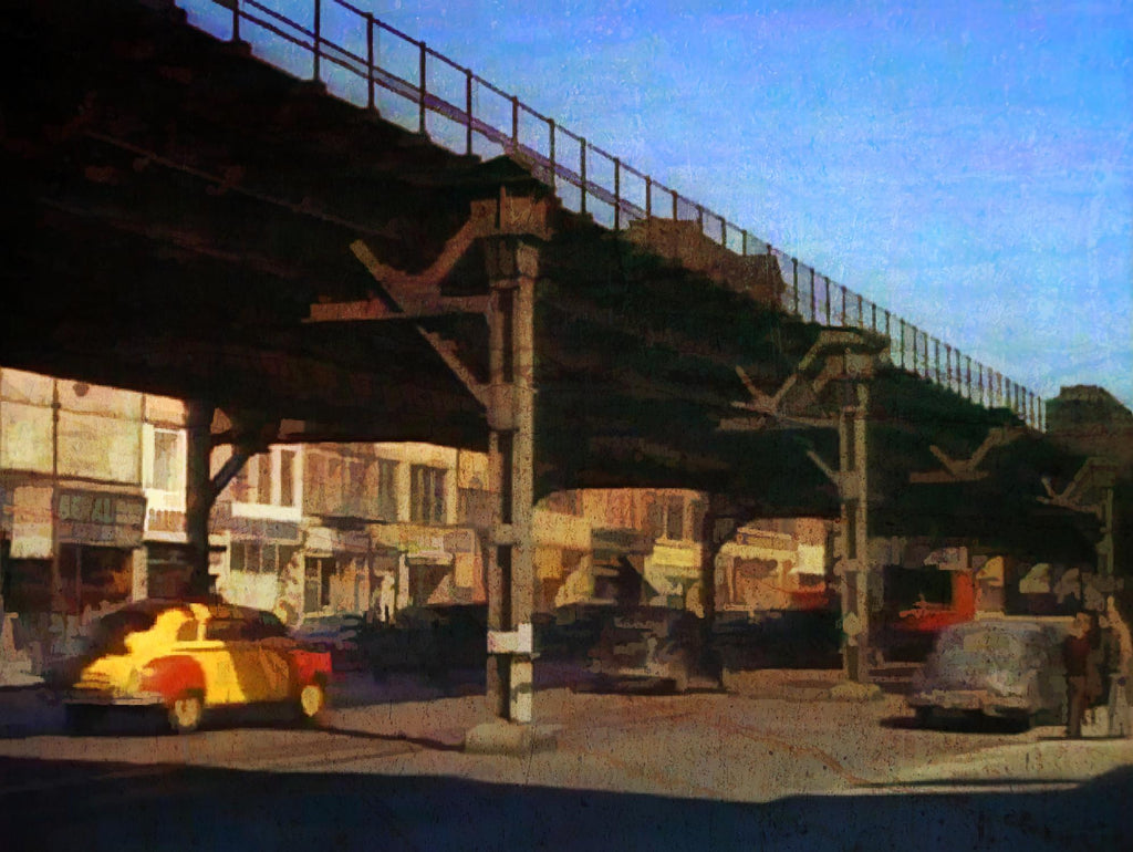 New York 1949 - 1 par Jean-François Dupuis sur GIANT ART - scène de ville bleue pont