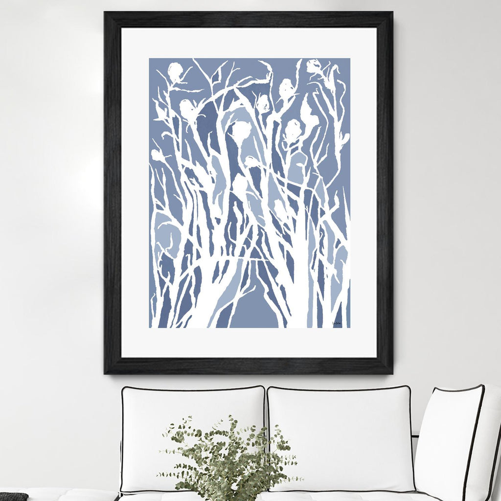 Vigne et colombe - Med Blue - 15 par Lori Dubois sur GIANT ART - herbe linéaire blanche