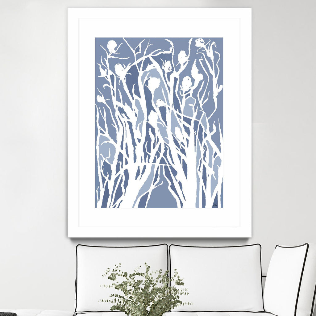 Vigne et colombe - Med Blue - 15 par Lori Dubois sur GIANT ART - herbe linéaire blanche