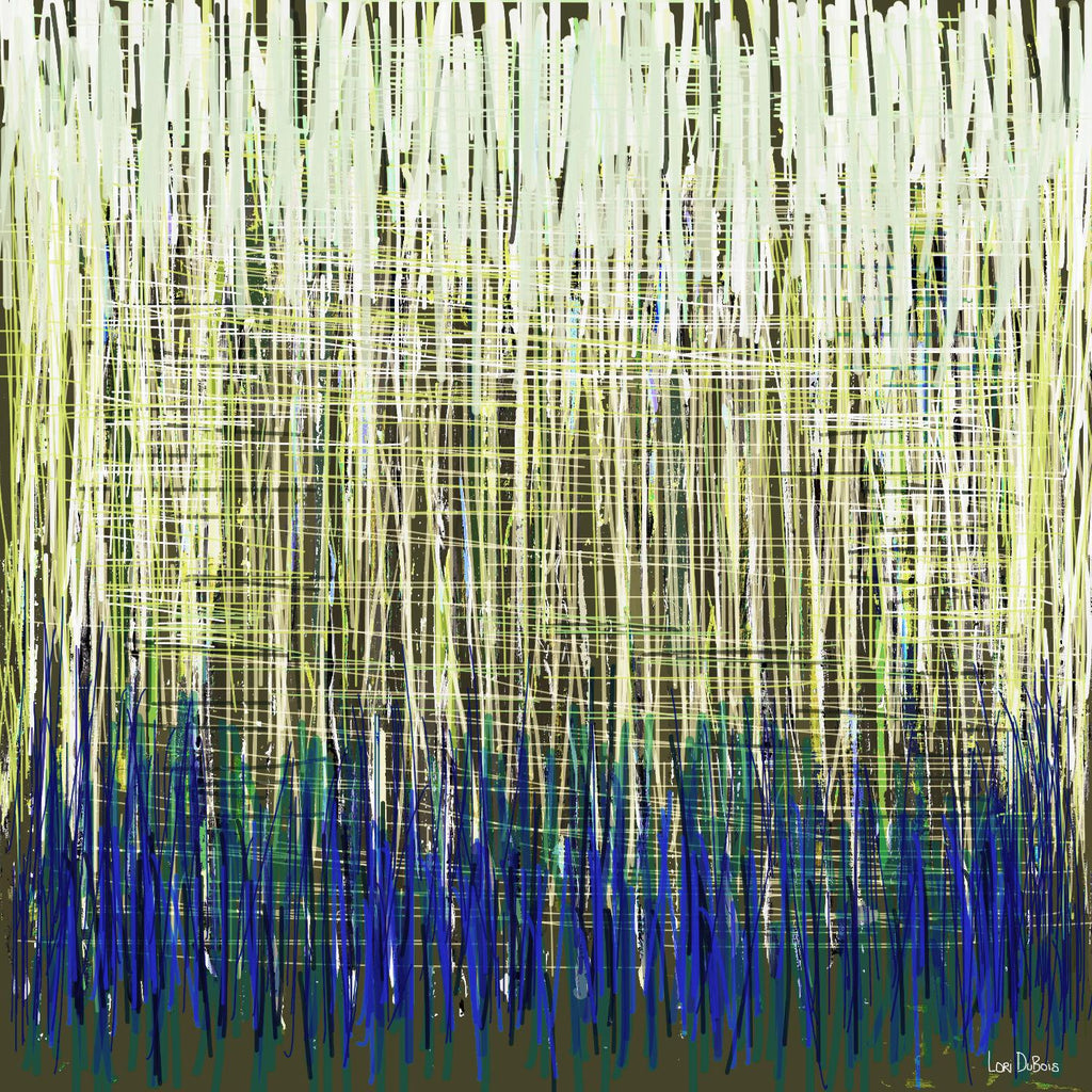 Weave -Blue Gold -C - 2 by Lori Dubois on GIANT ART - blue linear lignes