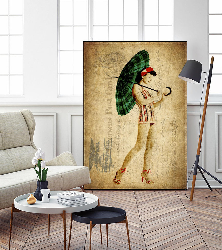 Pinup Girl in the Shade by GI ArtLab on GIANT ART - green vintage