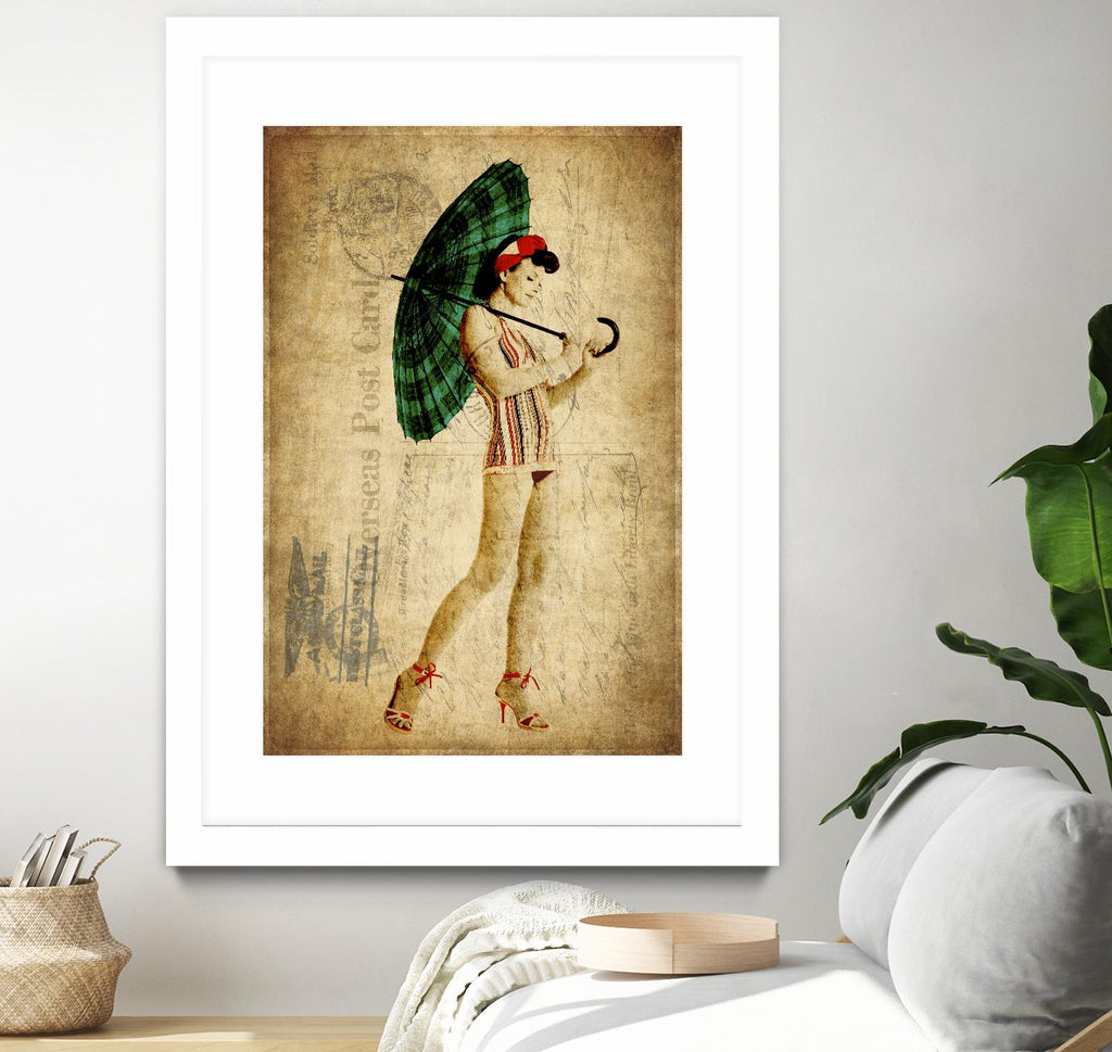 Pinup Girl in the Shade by GI ArtLab on GIANT ART - green vintage