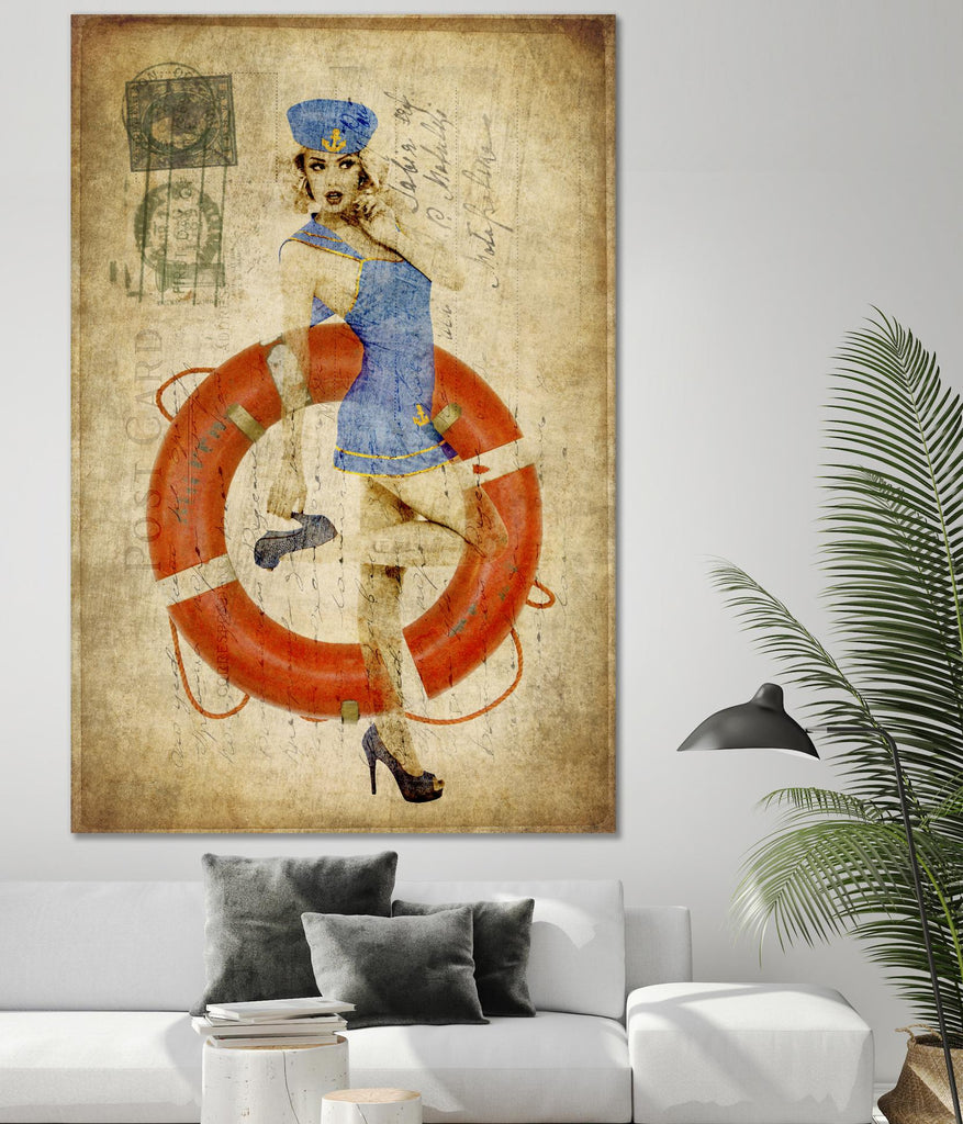 Pinup Girl Sailing par GI ArtLab sur GIANT ART - vintage rouge