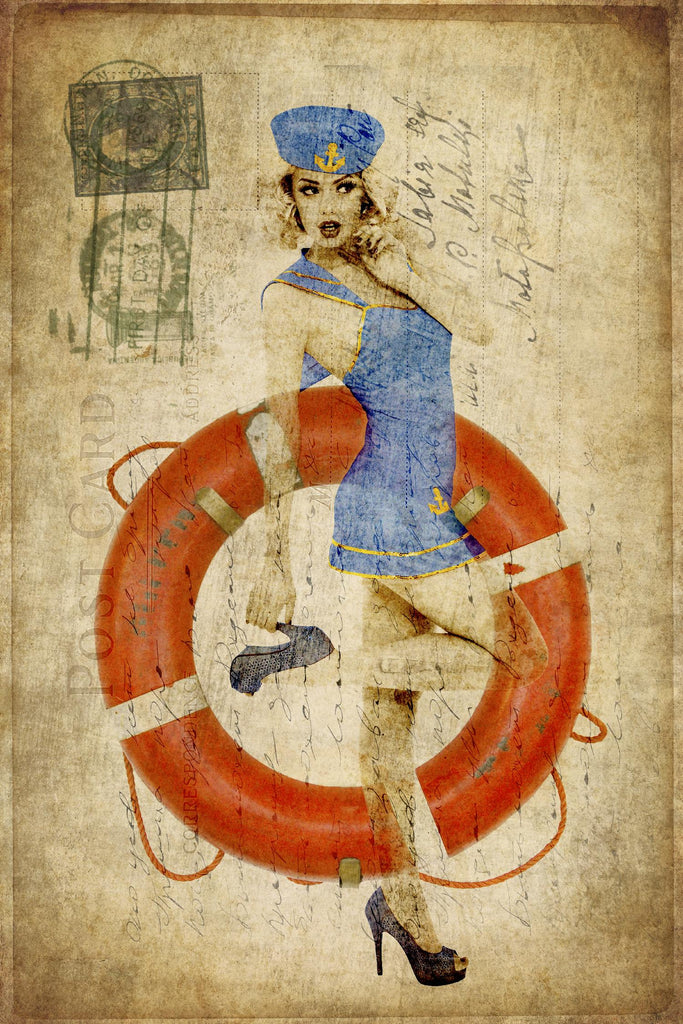 Pinup Girl Sailing par GI ArtLab sur GIANT ART - vintage rouge