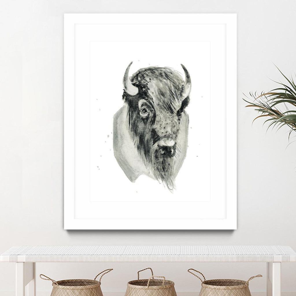 Bison Bust by Brenna Harvey on GIANT ART - white vintage bison