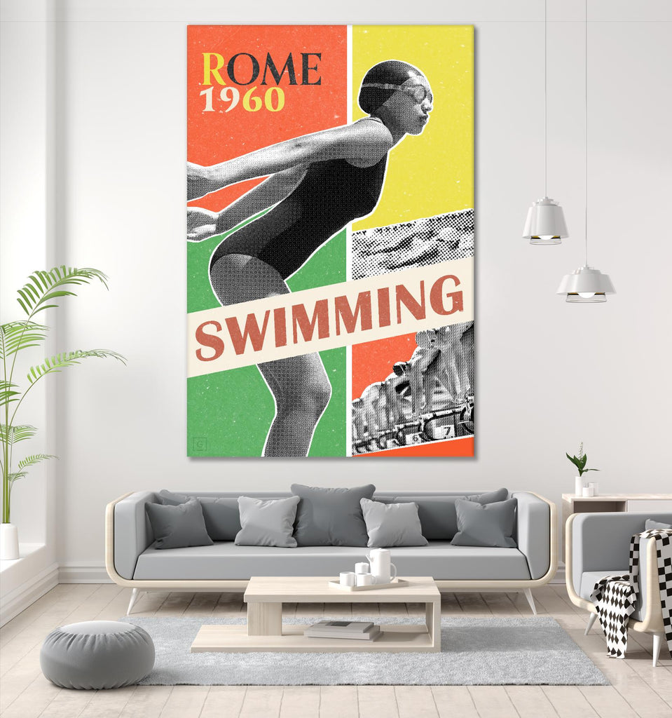 Rome Swimming 1960 by THE Studio on GIANT ART - red vintage