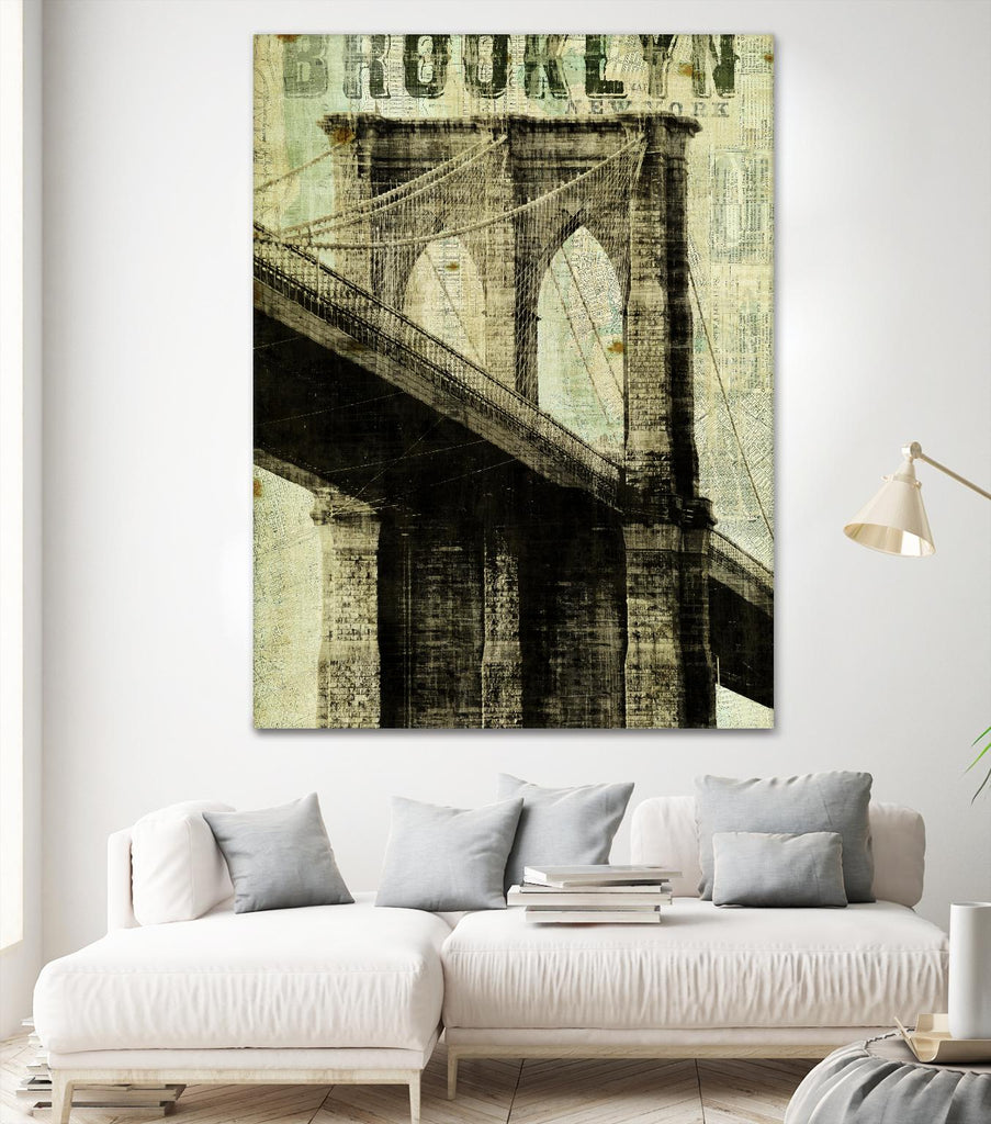 Vintage NY Brooklyn Bridge by Michael Mullan on GIANT ART - white architectural