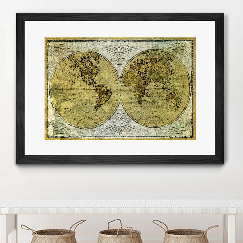 Worldwide I by James Wiens on GIANT ART - gold typography carte du monde