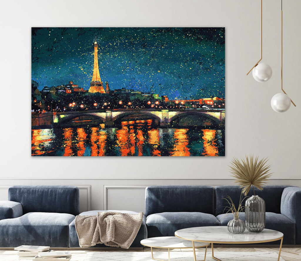 Paris Nights Blue I par James Wiens sur GIANT ART - scène de ville jaune