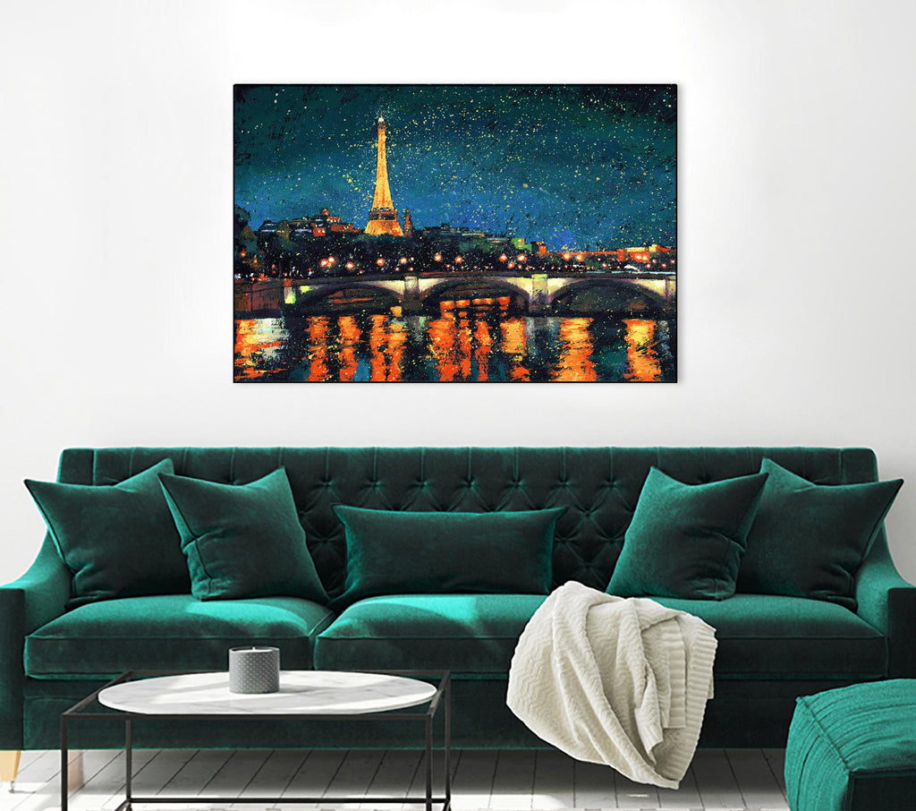 Paris Nights Blue I par James Wiens sur GIANT ART - scène de ville jaune