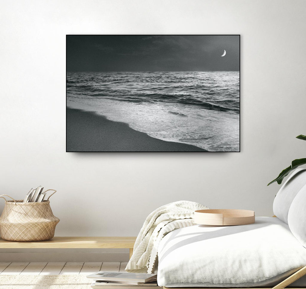 Plage au lever de lune en noir et blanc par Sue Schlabach sur GIANT ART - scène de mer blanche