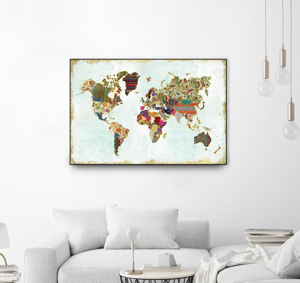 Carte du monde à motifs de Laura Marshall sur GIANT ART - cartes brunes