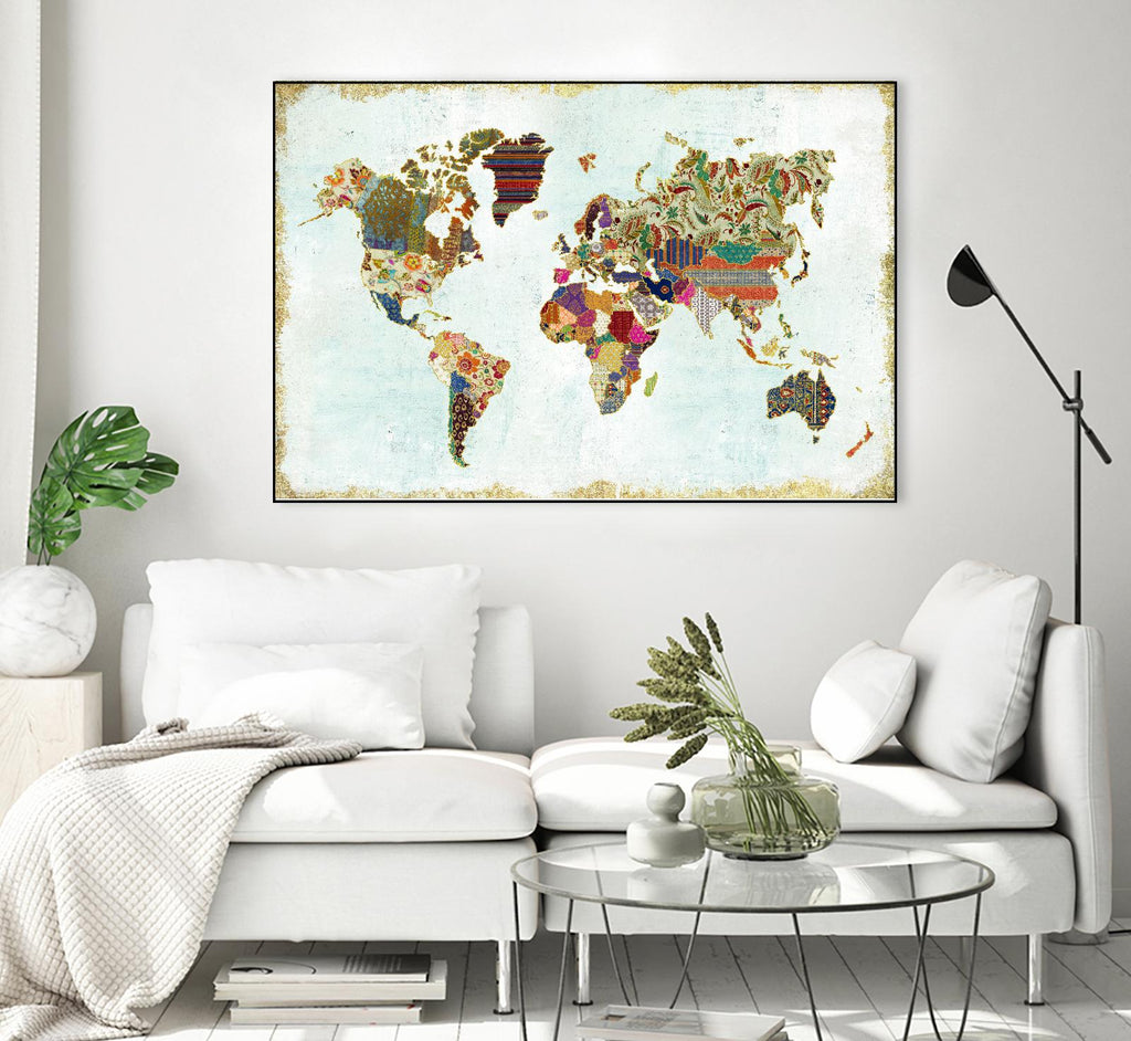 Carte du monde à motifs de Laura Marshall sur GIANT ART - cartes brunes
