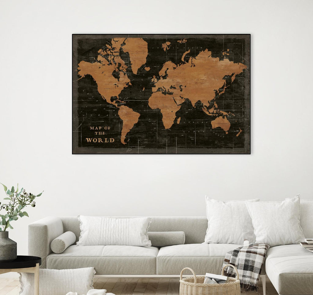 Carte du monde industrielle par Sue Schlabach sur GIANT ART - cartes noires
