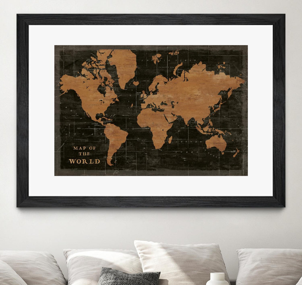 World Map Industrial by Sue Schlabach on GIANT ART - black  maps words and phrases