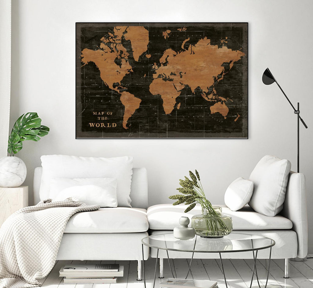 Carte du monde industrielle par Sue Schlabach sur GIANT ART - cartes noires