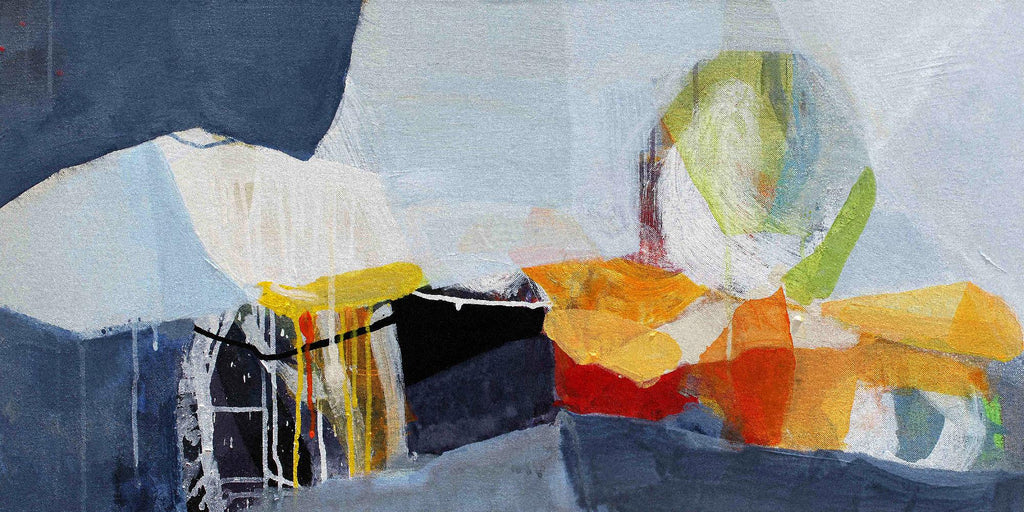 Story Teller de Lina Alattar sur GIANT ART - bleu, orange abstraits, contemporain