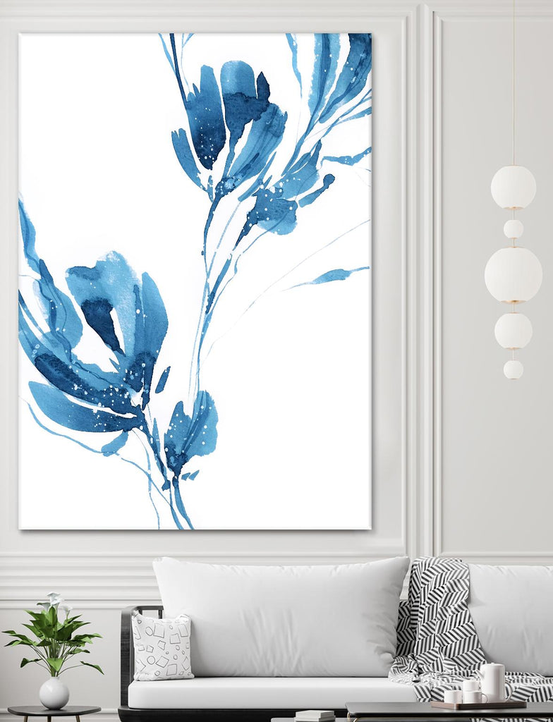 Blue Move 1 par Lesia Binkin sur GIANT ART - bleu, blanc, floral/nature morte, motifs, plantes