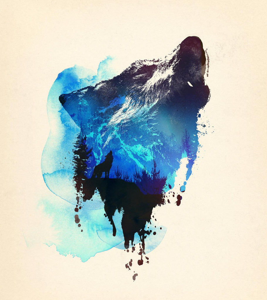 Seul comme un loup par Robert Farkas sur GIANT ART - animaux bleus