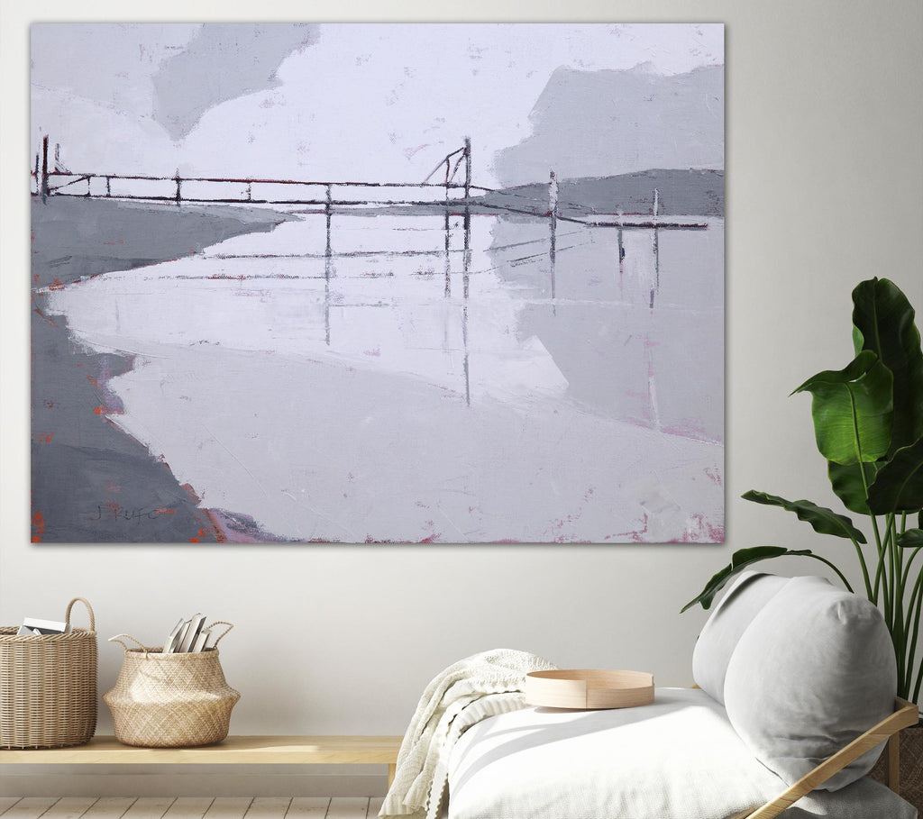 Tidal River par John Rufo sur GIANT ART - Littoral blanc, contemporain, paysages, docks/piers, rivières/flux d'eau