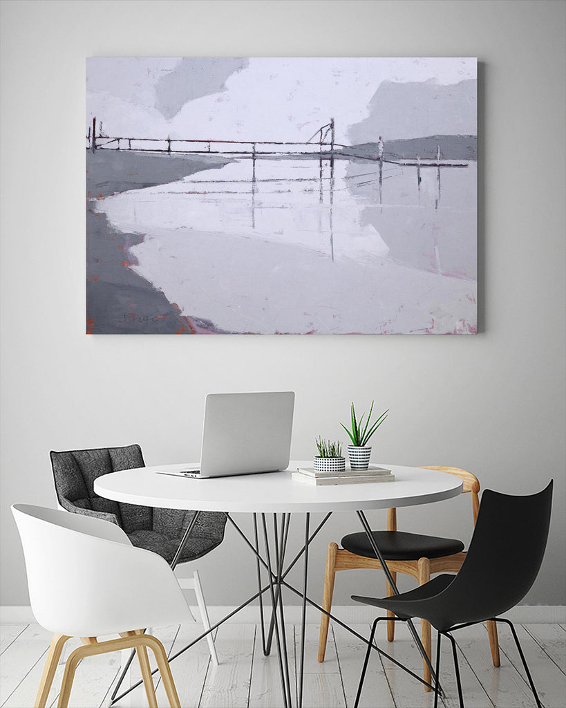 Tidal River par John Rufo sur GIANT ART - Littoral blanc, contemporain, paysages, docks/piers, rivières/flux d'eau