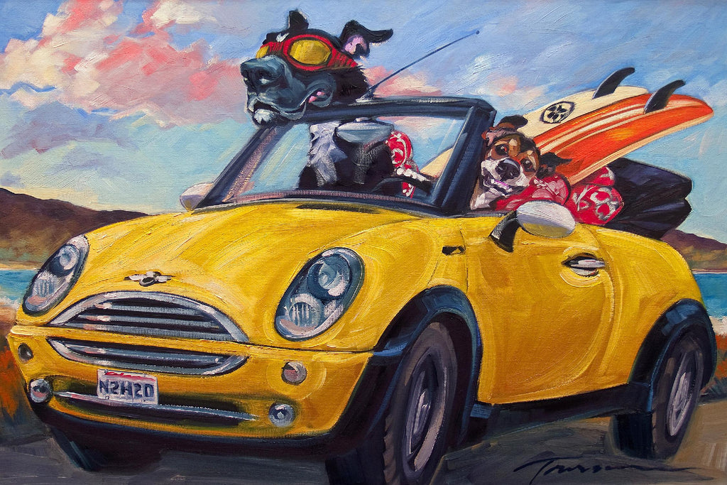 Sunup Surfdogs par CR Townsend sur GIANT ART - animaux multicolores ; surréalisme urbain/pop ; sports