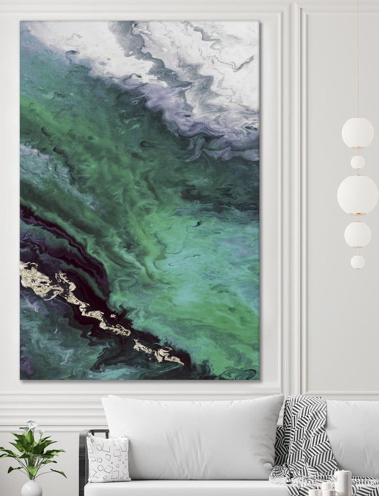 Ligne de rivage verte vue du ciel par Eva Watts sur GIANT ART - abstrait blanc