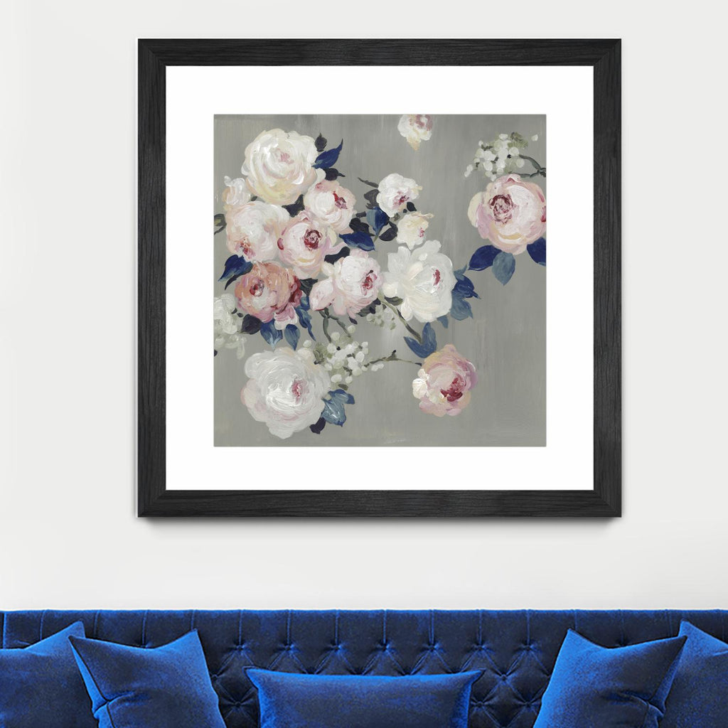Cobalt Leaves par PI Studio sur GIANT ART - fleurs florales blanches