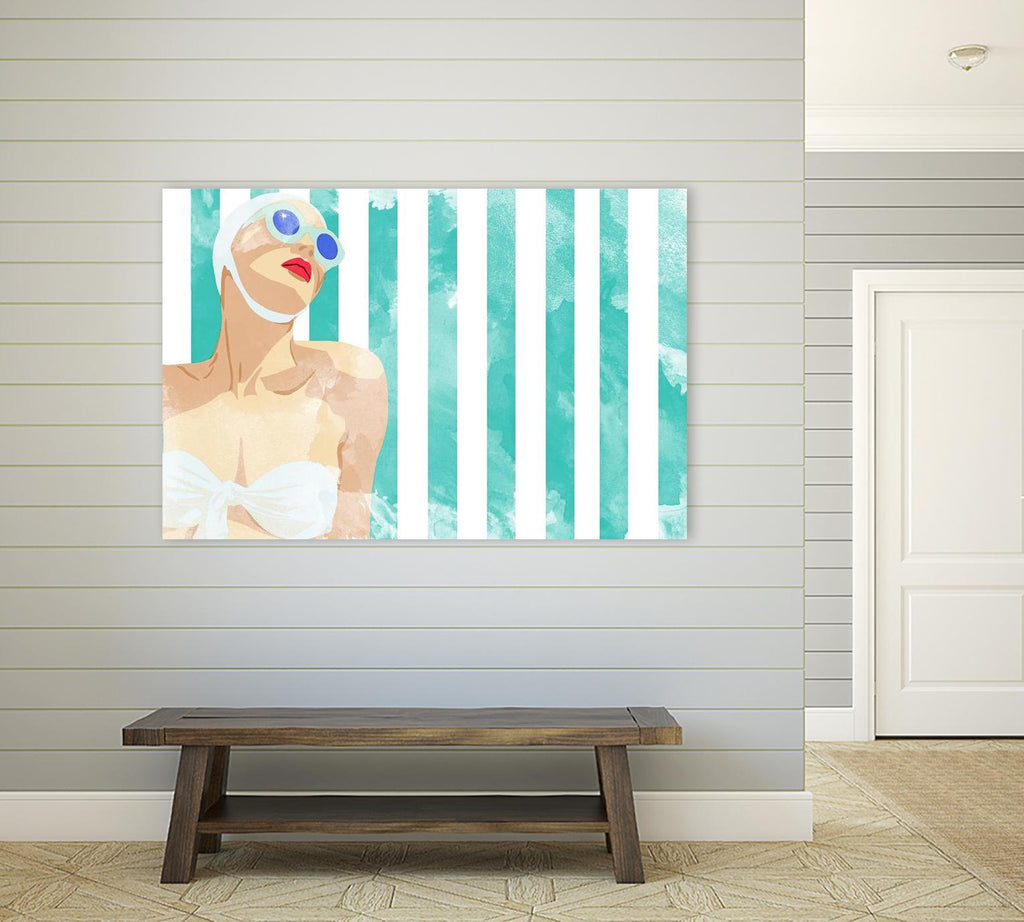 Bain de beauté sur serviette sarcelle de Jen Bucheli sur GIANT ART - figuratif côtier