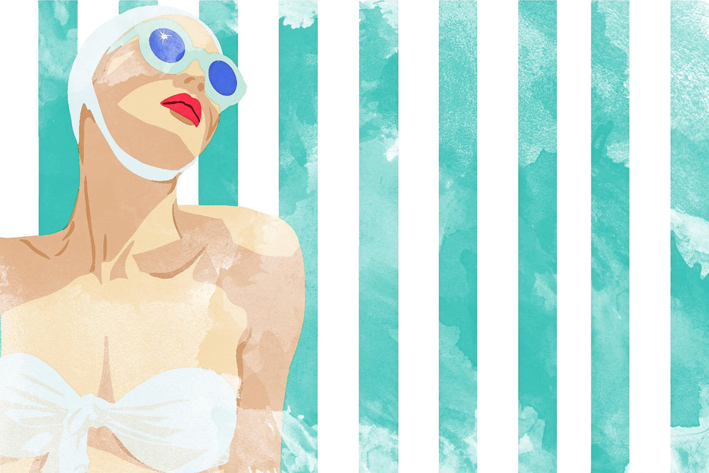 Bain de beauté sur serviette sarcelle de Jen Bucheli sur GIANT ART - figuratif côtier