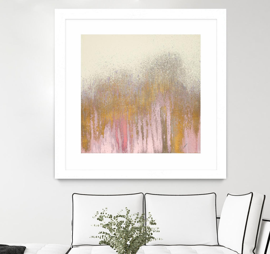 Pink Woods with Gold par Roberto Gonzalez sur GIANT ART - abstrait rose et or