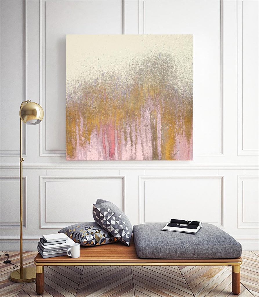 Pink Woods with Gold par Roberto Gonzalez sur GIANT ART - abstrait rose et or
