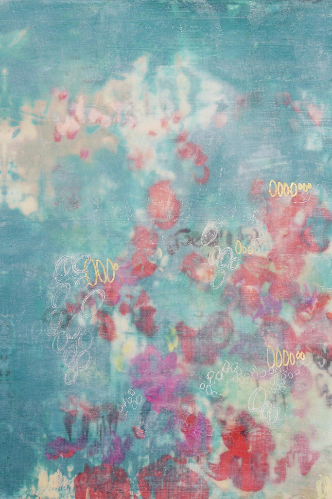 Roseraie sarcelle I embellie par Jennifer Goldberger sur GIANT ART - abstrait bleu