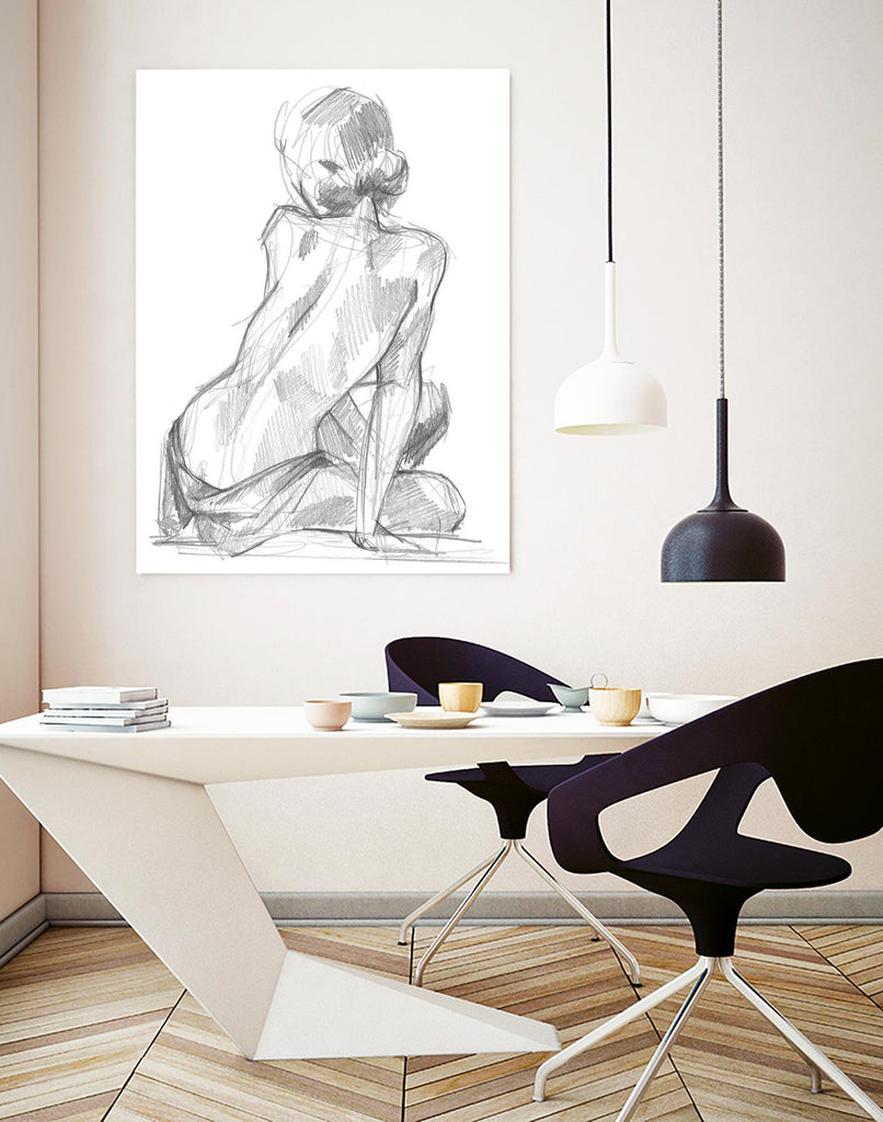 Sitting Pose II by Jennifer Paxton Parker on GIANT ART - white linear pencil drawing