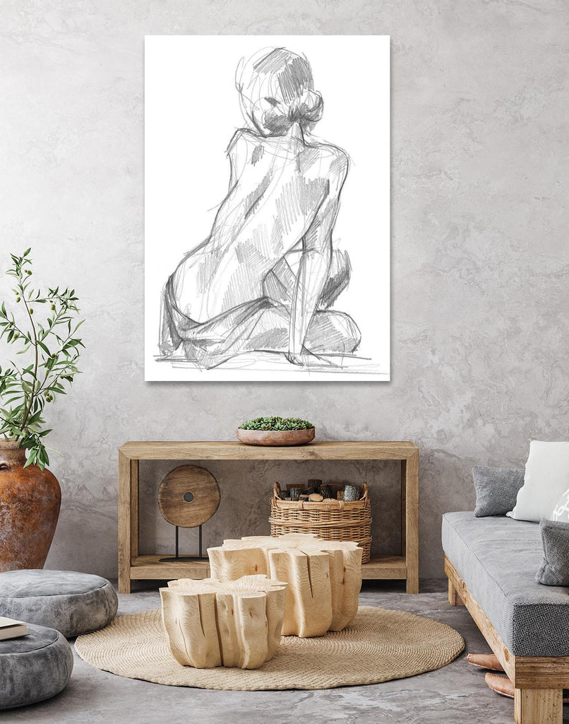 Sitting Pose II by Jennifer Paxton Parker on GIANT ART - white linear pencil drawing